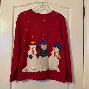 In Resource Snowman Christmas Pullover Sweater Red Applique Size M Holiday 90s